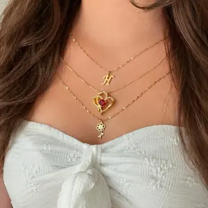 Personalized Gold Plated Layered Necklaces with Birth Stones, Birth Flowers, and Custom Initials - High Quality Fashion Jewelry for Women