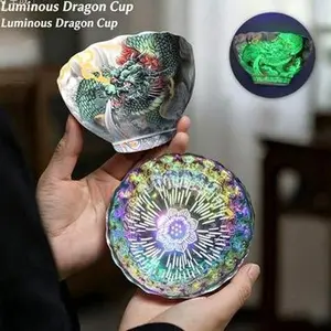 Luminous Panlong New Peacock Cup Demon Cup Panlong Luminous Eight Horses, Dragons and Phoenixes Chengxiang Master Cup Handmade Chinese Traditional  Teacup kiln masterpiece