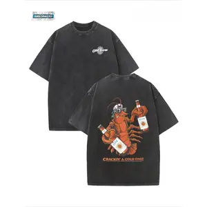 230g Washed Cotton T-Shirt, An Interesting Drinking Lobster Print T-Shirt Made of 100% Pure Cotton and Double-Washed, Suitable for Street, Outdoor, Adventure and Travel, The Top Choice for Giving as Gifts to Family, Friends and Colleagues.