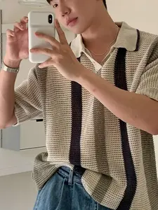 Men's Regular Fit Star Print Short Sleeve Polo Shirt, Casual Comfy Breathable Knit Top for Summer, Fashion Men's Knitwear for Daily Wear, Menswear