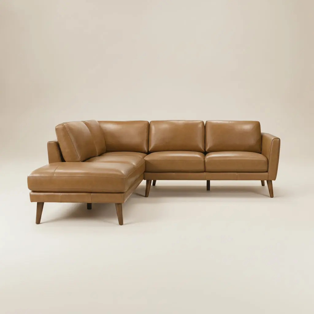 Bexley Tan Leather Sectional Sofa Left Facing Chaise