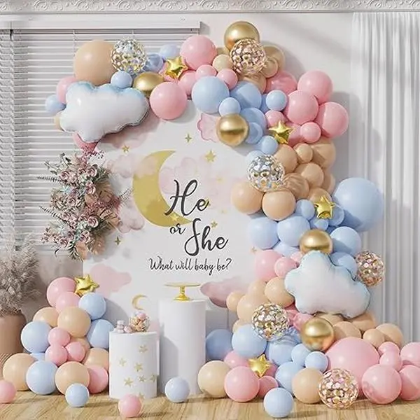 Gender Reveal Cloud Balloon Garland Arch Kit 151PCS Pastel Pink and Blue Confetti Balloon for He or She Gender Reveal Birthday Party Decorations