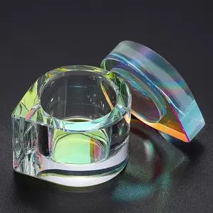 1pc Dish with Lid, dappen Dazzling Crystal Monomer Dish for Acrylic Liquid, Manicure Nail Cup for Acetone, Heavy Duty Glass Cup with Drop Shaped Brush Cleaner Bowl Nails Tips Art Tool for Home/Salon