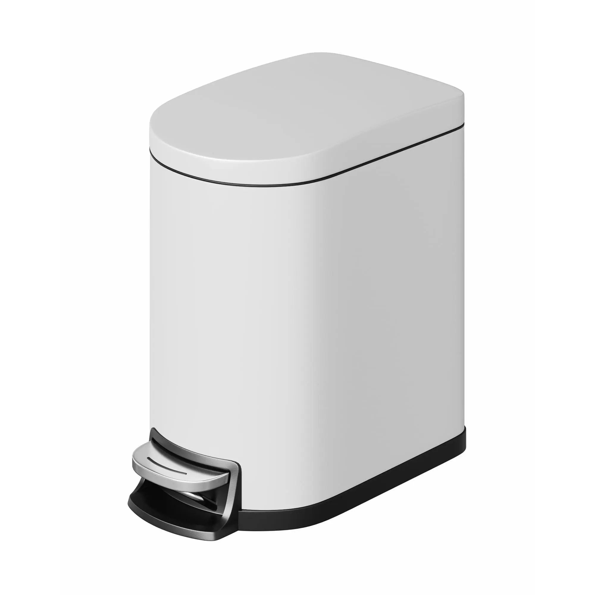 1.6 Gal Step-On Stainless Steel Trash Can - Small Slim Space-Saving Bathroom Bin with Soft-Close Lid, Removable Inner Bucket, Rubber Grip, for Bathroom, Office