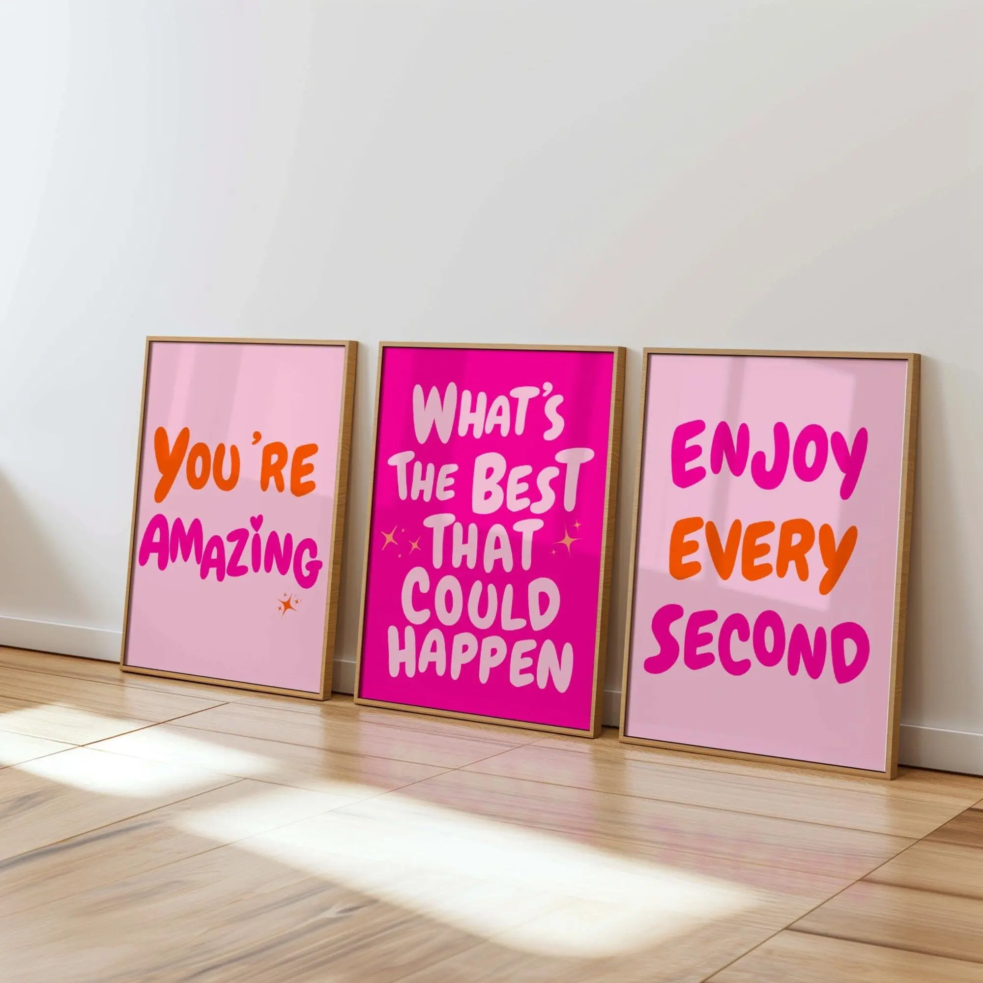 Set of 3 Unframed What's the best that could happen quote poster Pink Orange you are amazing Uplifting quote art Affirmation Wall Art Daily Reminder Print