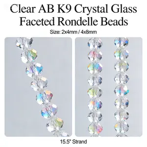 Clear AB K9 Crystal Glass Faceted Rondelle Beads Size 2x4mm 4x8mm 15.5" Strand