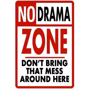 Cute Sign No Drama Mess Zone Warn Vintage Metal Sign Easter Mother's Day Best Gifts for Friends Cafe Bar Pub Bedroom Room Decoration