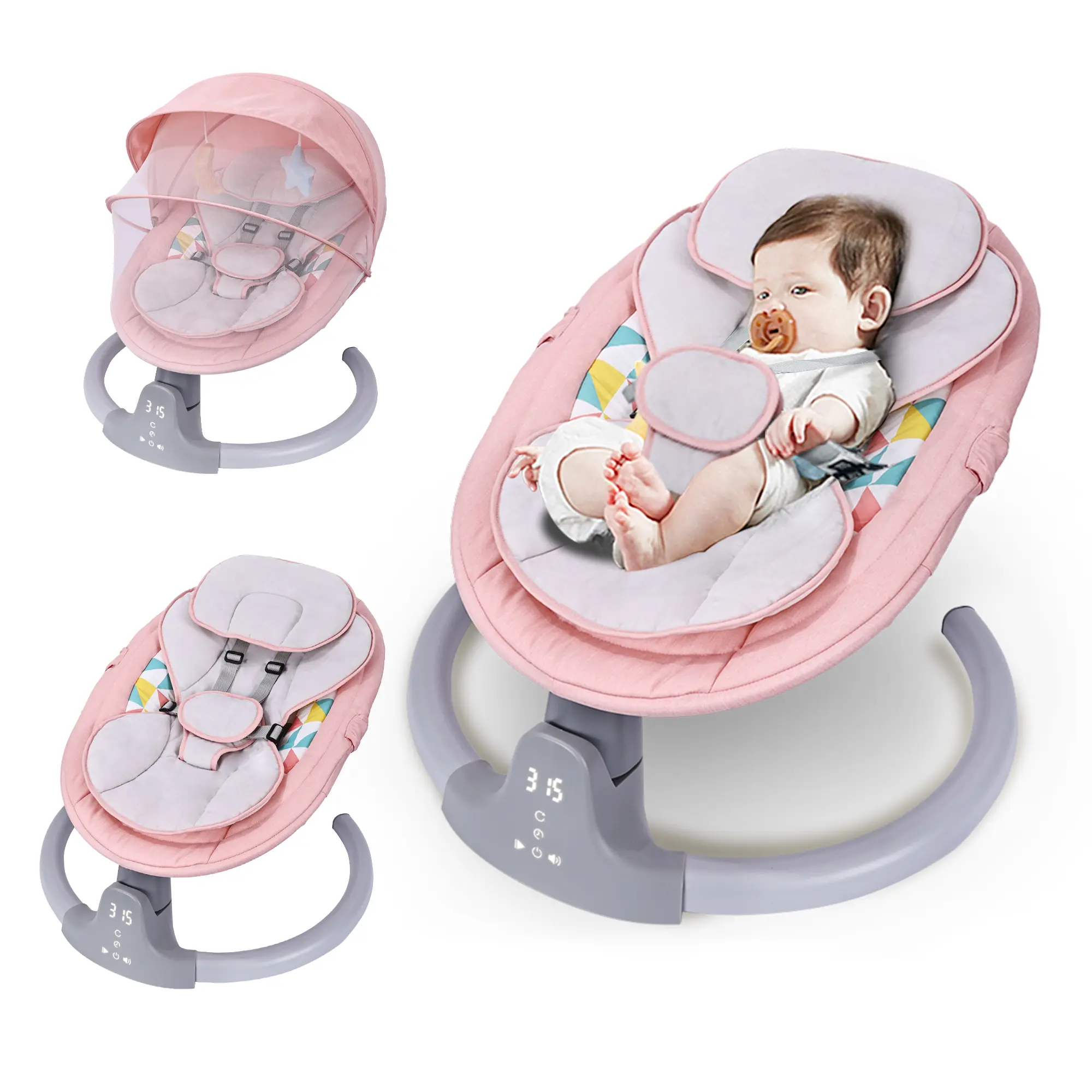 Baby Swing,Baby bouncer,BRCbaby for Infants,Portable Electric Baby Rocker with 5 Sway Speed,10 Preset Songs,Remote Control,Bluetooth Music,Pink and Grey Electric Bluetooth Baby Swing with Remote mom  cozy  baby  swing mecedor  aparabebe