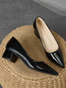 Women's Fashionable Solid Color Pointed Toe Cuban Heels, Elegant Slip on Heels for Work Office, Female All-match Commuter Shoes for Daily Wear