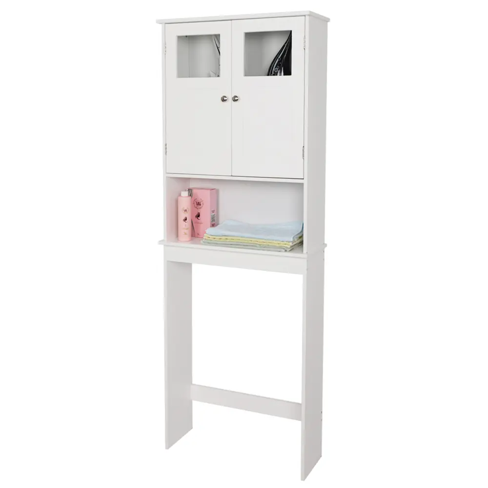 Sturdy White Double-Door Bathroom Cabinet for Under Sink Organization & Bathroom Upgrade - 32.63 lbs, Anti-Dumping Device, 1 User's Manual Included, 23.23x8.66x66.93in (59x22x170cm)