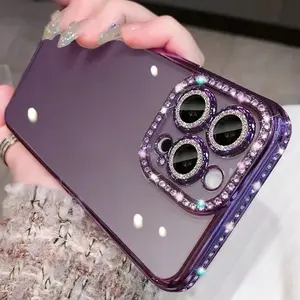 Ultra-thin, stylish, and shiny electroplated universal cellphone camera case for iPhone 16 Pro Max, 15, 14, 13, 12, 11 Pro Max, Plus models. Features lens protection and soft-edged shock absorption for iPhone 16 series.