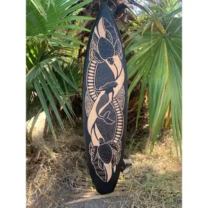Mermaid and Sea Turtle Tribal Decorative Surfboard Wall Plaque Mango Wood Coastal Decor 39"x 10"