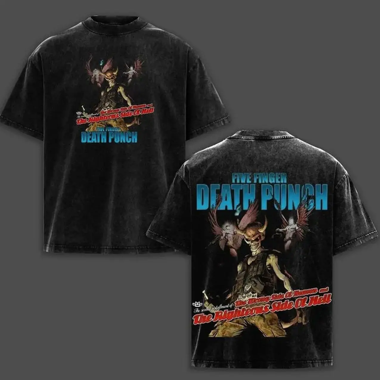 The Righteous Side of Hell and the Righteous Side of Hell T-Shirt & Hoodie Washed Retro 5FDP Metal Heavyweight Cotton Tee Babymetal Unisex Oversized Rock Band Graphic Shirt, Rock Music Lover Merch, Vintage Five Finger Death Punch Band Shirts OB5