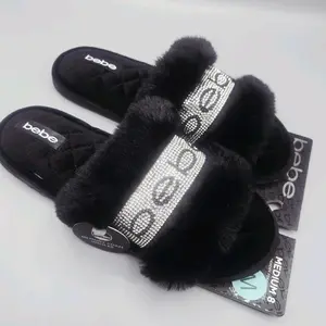 Women's Slippers Size M (8), L (9) Black Faux Fur,indoor and outdoor sole Memory Foam by Bebe