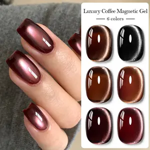 FourLily 10ml Dark Brown Glass Texture Magnetic Cat Eye Gel Nail Polish, Luxury Coffee Tone Cat Eye Gel Polish, Soak Off UV LED Semi Permanent Varnish, Fashion Salon DIY Manicures, Nail Art, Nail Care, Cosmetic - 6 Colors Optional