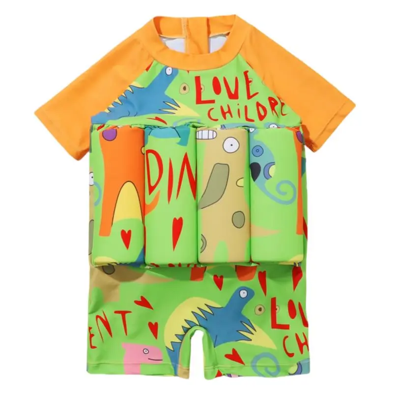 Children Buoyancy Swimsuit, Adjustable And Removable Buoyancy, Short-Sleeved Shorts Swimsuit For Boys And Girls, Patterned And Color-Blocked One-Piece Floating Swimsuit, Summer Beach Sports Swimsuit Swimming Buoyancy Swimsuit