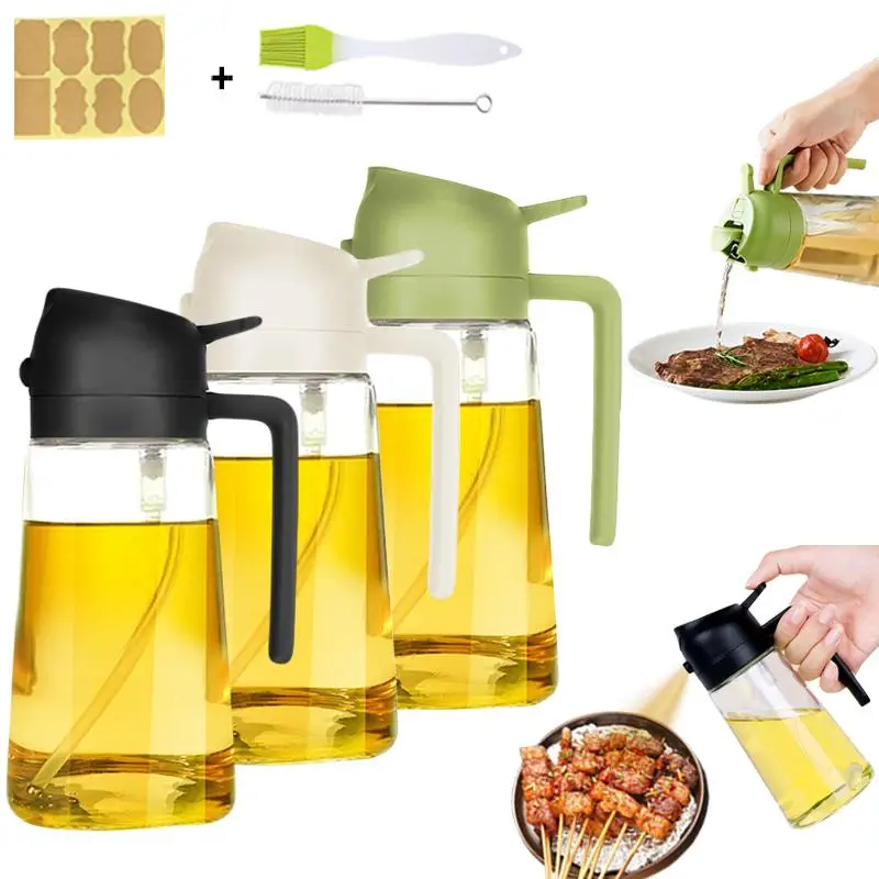 2 in 1 Olive Oil Dispenser & Sprayer, 2 Counts Oil Sprayer Bottle with Brush & Sticker, Oil Dispenser for Cooking Barbecue Dining Room Kitchen