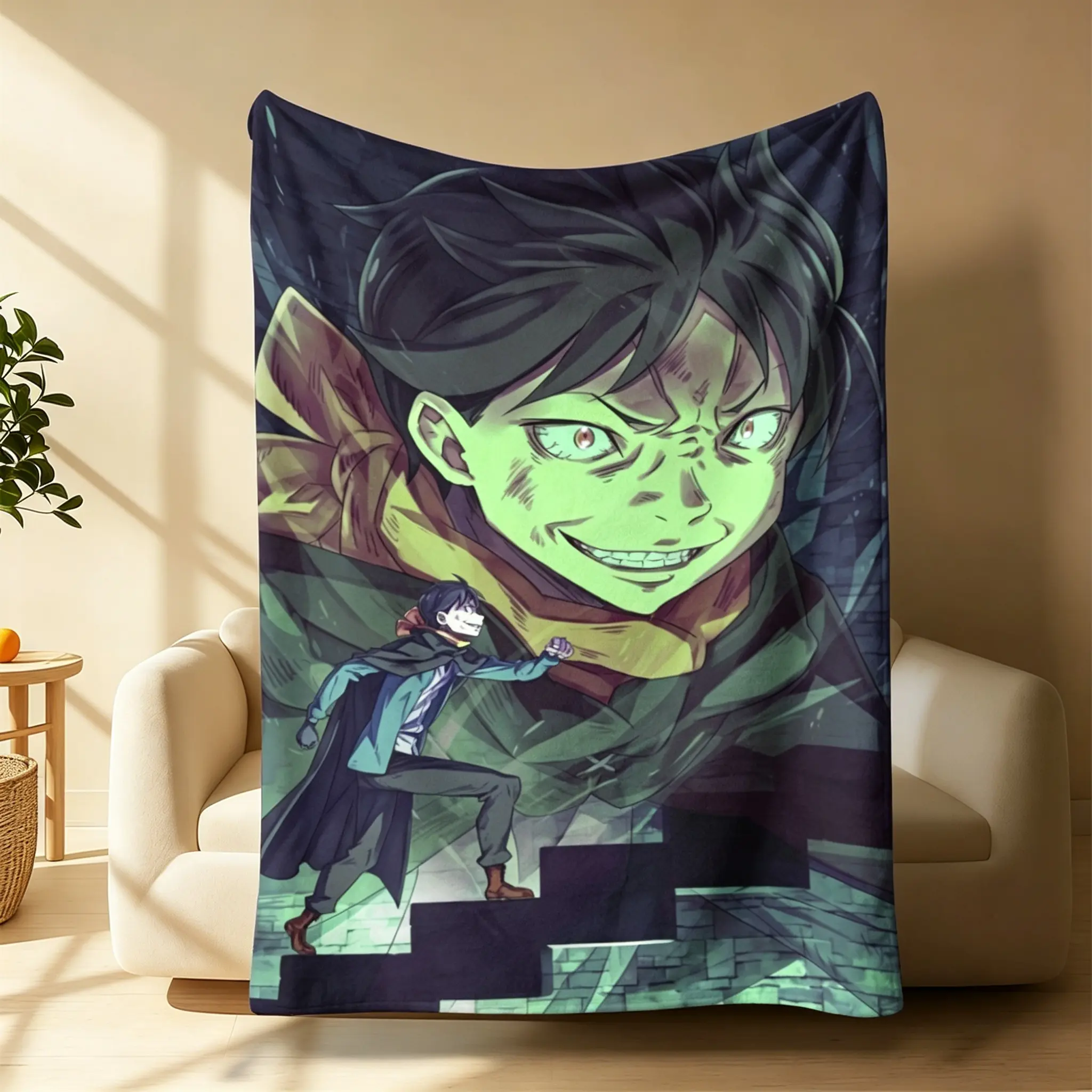 Soft Flannel Fleece Throw Blanket - Re:0 Natsuki Subaru Colorful Anime Character Graphic Collectible, Decorative Sofa Blanket, Cozy Texture, Otaku Decor, Fan Gift, Home/Camping Use, Cartoon Printed Blanket
