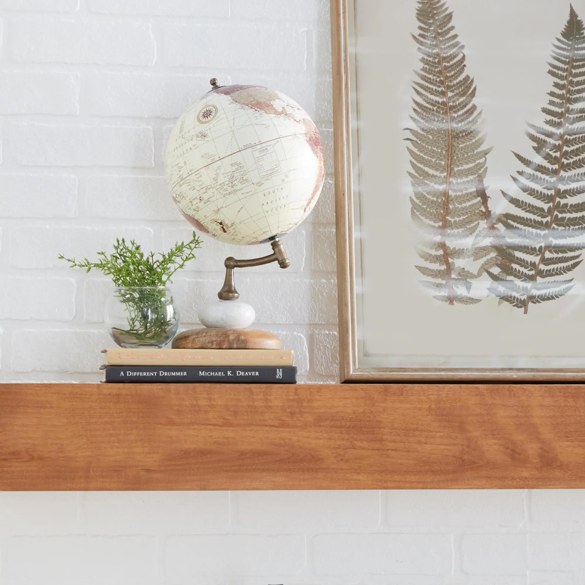 Educational Geographic Earth Globe, Cream World Map Mango Wood, Vintage Aesthetic Table Top Model for Living Room Bookshelf with Marble Accent