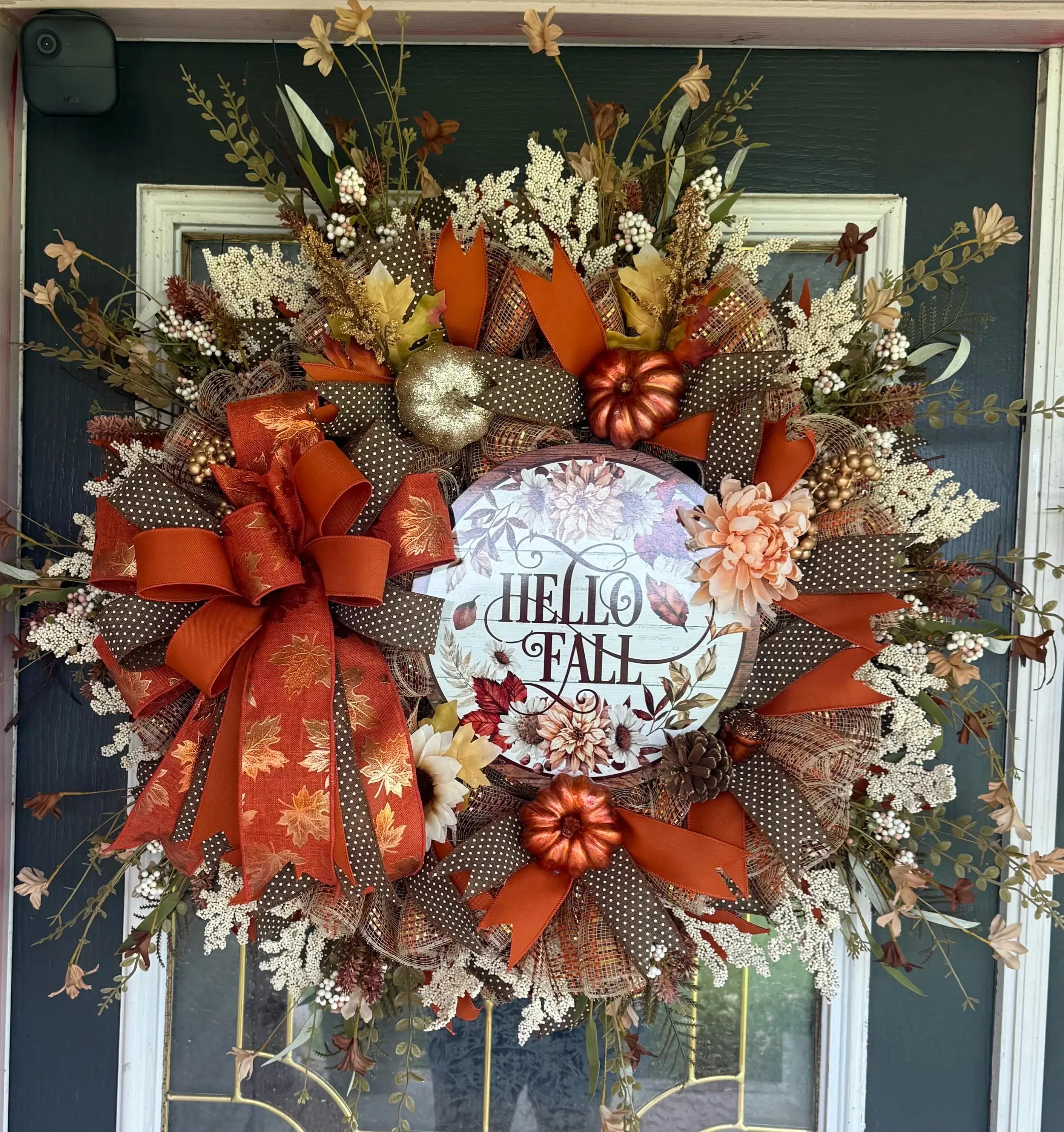 4. Luxury Hello Fall Mesh Wreath | Oversized Autumn Front Door Wreath | Pumpkin & Floral Fall Decor | Handmade Seasonal Door Hanger