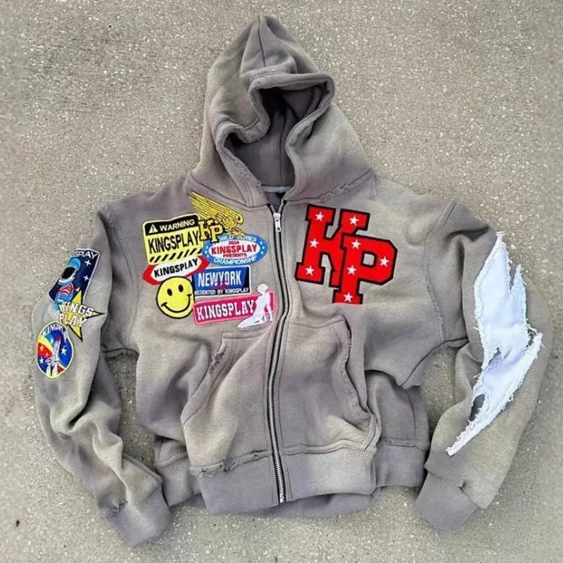 Unisex Letter Print Fashion Hoodie Zipper Casual Jacket Y2K Hip Hop Harajuku Style Jacket