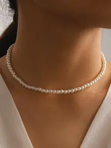 Unisex Faux Pearl Necklace, Simple Luxury Design, Perfect Mother's Day Gift, All-Season Accessory for Daily Wear & Parties