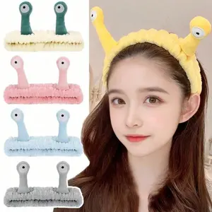 Cartoon Big Eye Snail Face Washing Hairband, Cute Elastic Snail Makeup Hairband, Soft Coral Color Hairband for Women, Accessory, Elastic Headbands