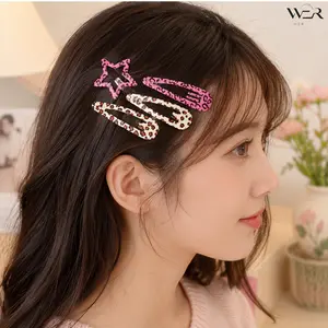 Leopard Print Star Snap Hair Clip Mixed Set Colorful Plastic Accessory for Women Girls Daily Ponytail Wear Gift