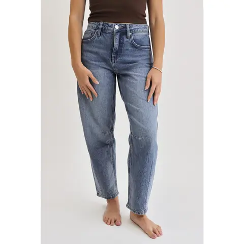 Tummy Control Rigid Barrel Jeans - Medium Wash
