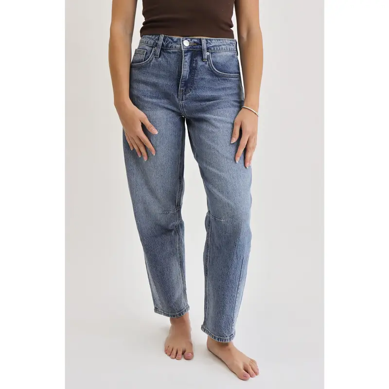 Tummy Control Rigid Barrel Jeans - Medium Wash