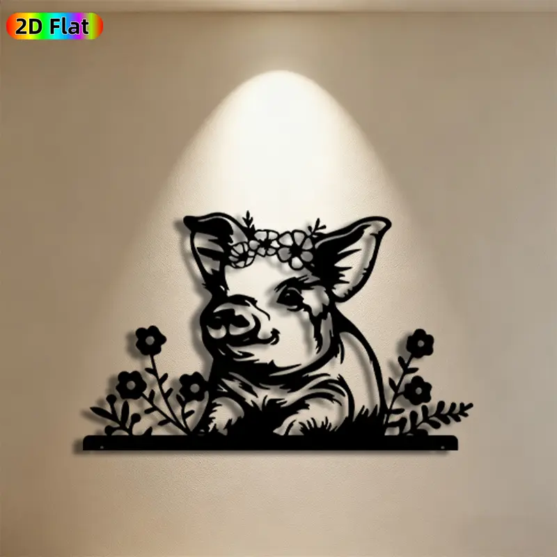 1pc Floral Pig Metal Wall Art, Cute Pig Statue Mural, Ideal Gift for Easter, New Year, Animal & Farmhouse Decor Enthusiasts, Weather-Resistant Metal Wall Decor Wall Sculptures, Perfect for Garden Fence & Living Room Wall, Charming Farmhouse-Style Wall Art