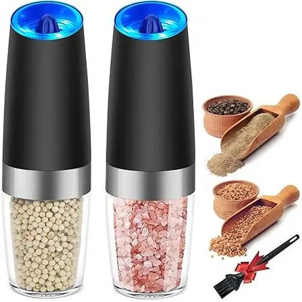 Electric Salt and Pepper Grinder Set, Automatic Gravity Salt and Pepper Mill with Adjustable Coarseness, Salt and Pepper Shakers Battery Powered with