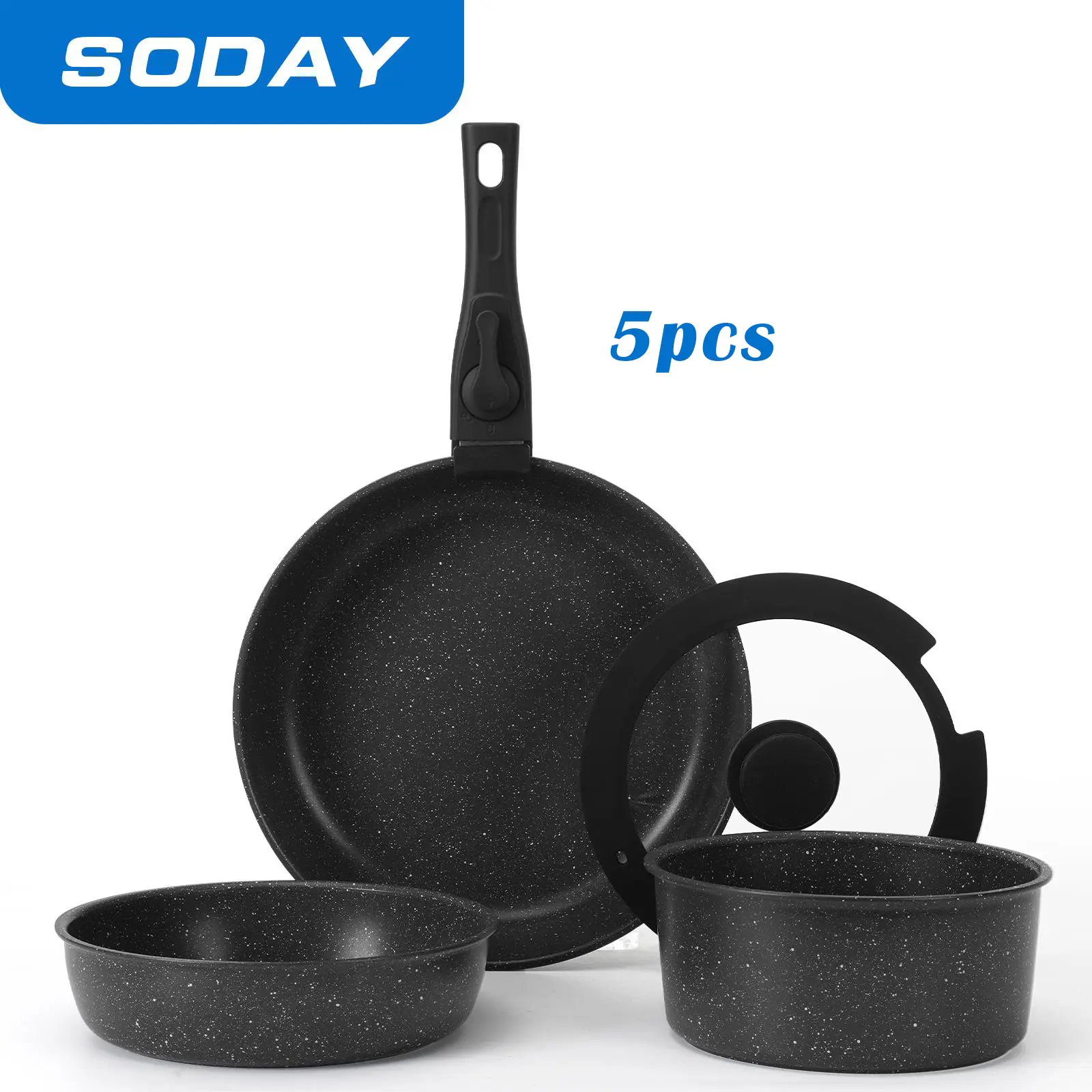 【New product deal】 SODAY 5pcs/15pcs Pots and Pans Set, Nonstick Kitchen Cookware Set with Removable Handle, Frying Pans,Healthy Non Stick RV Cookware