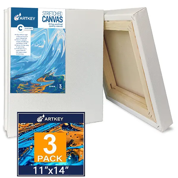 Gallery Wrapped Stretched Canvases for Painting 11x14 Inch 3-Pack, 16 oz Triple Primed Acid-Free 100% Cotton Blank Canvas, Rectangular Spline Canvas for Oil Paint Acrylics Pouring & Wet Art Media