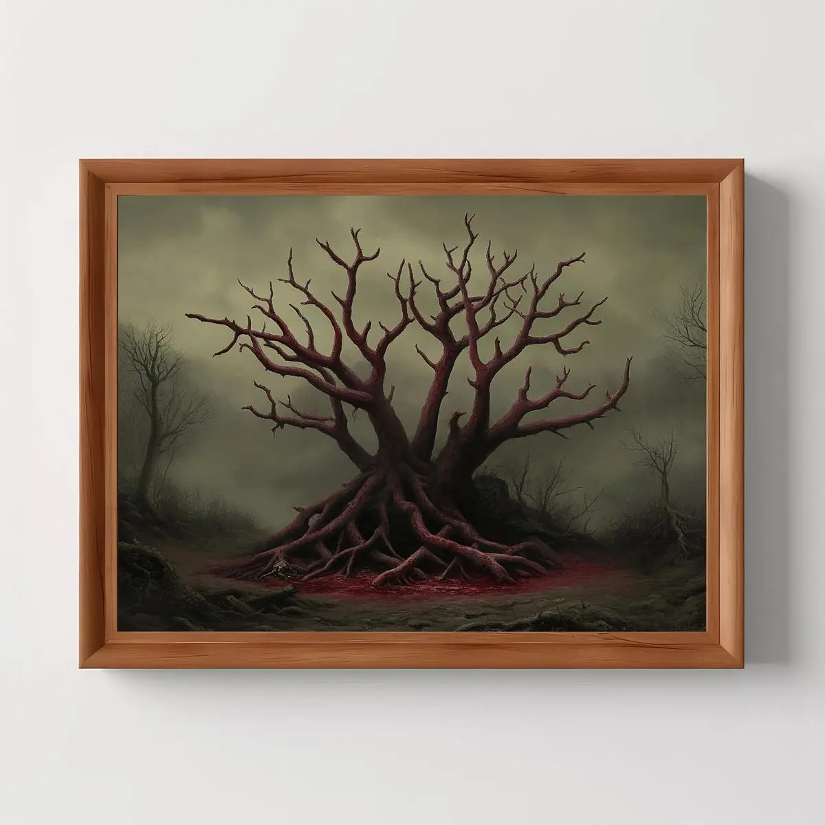 Skeletal Tree Painting | Gothic Horror Landscape, Macabre Wall Art, Muted Nature Print, Goth Decor, Unframed