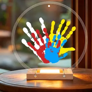 Family Handprint Kit with Light, Baby Hand and Footprint Kit, DIY Craft Keepsake, Family Gifts for Mom, New Parents, Mother's Day, Adoption, Baby Shower Gifts for Boys & Girls (Round, Nature)