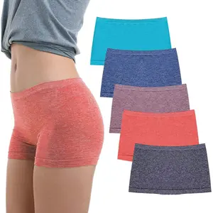 Women's Boyshort Panties Seamless Nylon Underwear Stretch Boxer Briefs 5 Pack Basic Minimalist Lingerie Breathable & Soft No Ride Up No Panty Lines Cotton Day Fit Womenswear Elastic Flat Leg Style