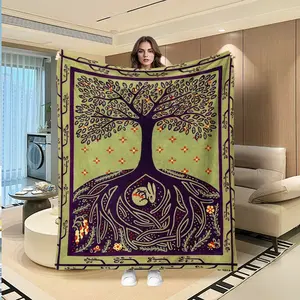 Vintage Forest Life Tree Flannel Blanket, Soft Plush Skin-Friendly, Artistic Bedroom Sofa Warm Cover, Multifunctional Gift Blanket