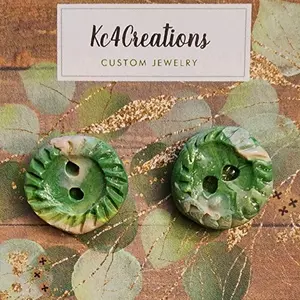 Multi Green Button Earrings