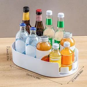 Multi-compartment 360 Rotating Refrigerator Storage Box with Adjustable Shelves & Removable Transparent Tray for Kitchen Counter Organization