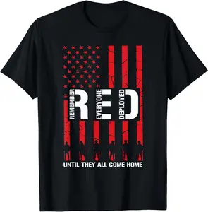 Retro Army Red US Flag Red Friday Until They All Come Home T-Shirt Pure Cotton Graphic Tees Menswear Top: Gifts for Men & Women