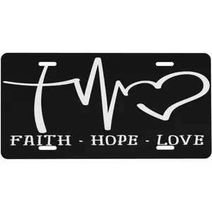 Faith Hope Love Front License Plate 6x12 – 1 Corinthians 13:13 Christian Vanity Tag for Car Truck SUV – Cute Aluminum Metal Cover with 4 Holes