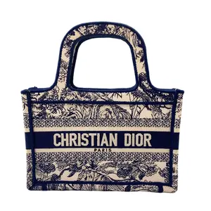 Pre-owned Coated Canvas Tote Bags Christian Dior Mini Book Tote – Blue Toile de Jouy Reverse Embroidery
