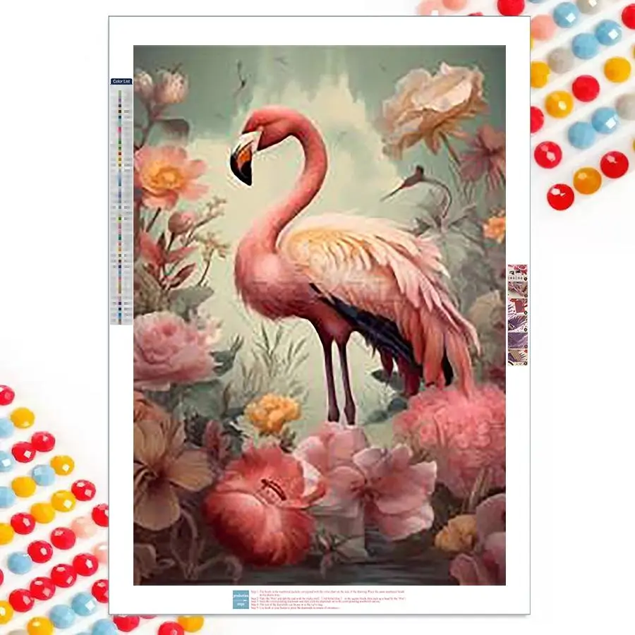 Flamingo Pattern Floral DIY Diamond Arts Colorful Painting Kit without Frame, DIY 5D Diamond Arts Colorful Painting Kit, Wall Art Decor for Home Bedroom