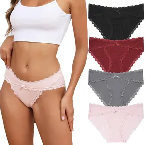 LEVAO Women's Cotton Bikini Underwear – Soft Lace Cheeky Hipster Panties, Stretch & Breathable Briefs, 4 Pack S-XXL
