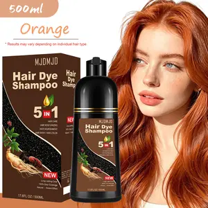 Orange Hair Dye Shampoo 5-in-1 for Gray Hair, Herbal Ingredients Natural Color Shampoo Hair Dye for Women Men, Long Lasting Brown Hair Dye Colors in Minutes, Champu Para Canas Gentle DIY Home Salon, 500ml