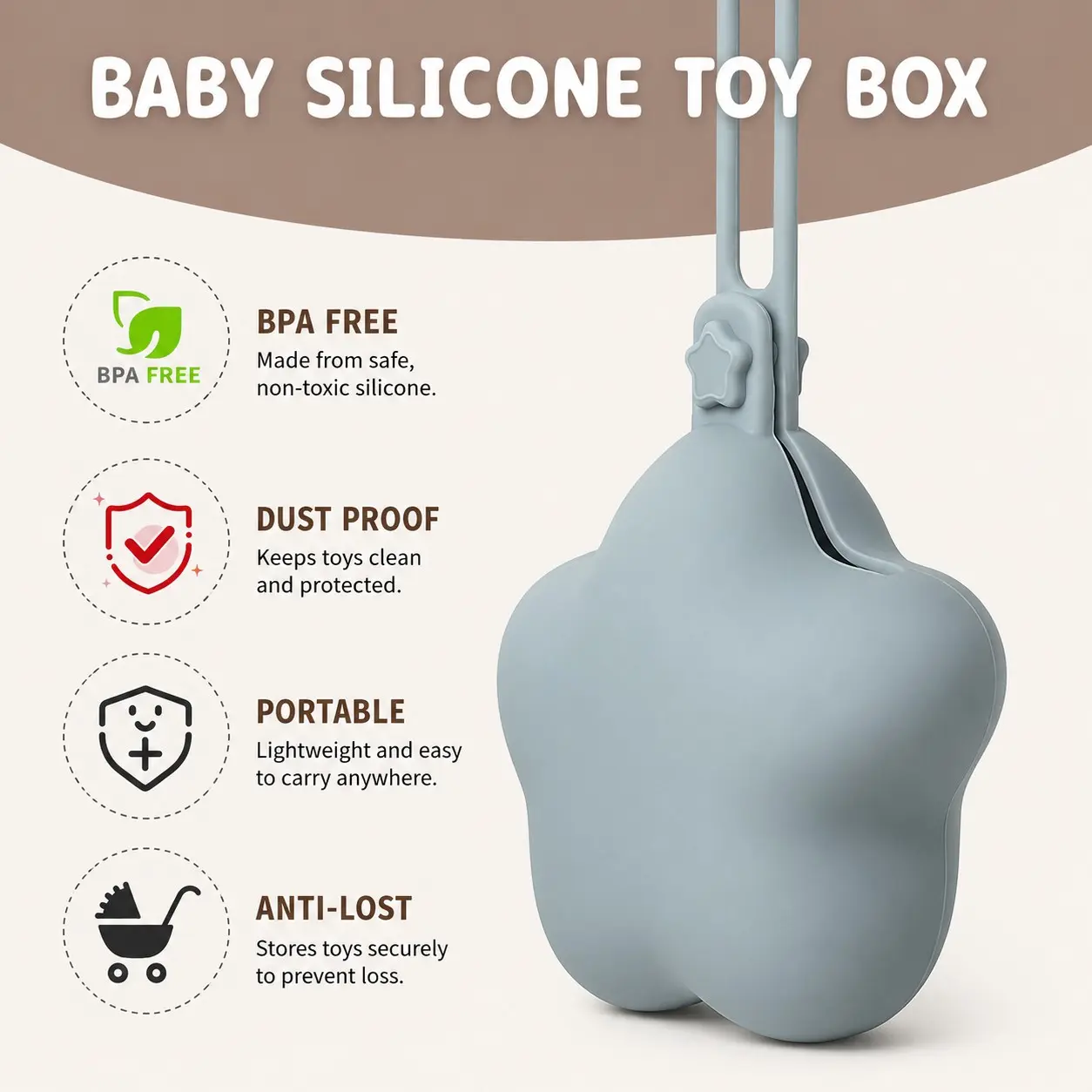 Portable Star-Shaped Silicone Storage Case, On-the-Go BPA Free Phthalate Free Safe Silicone Pouch for Baby Pacifiers, Sensory Teethers & Small Items
