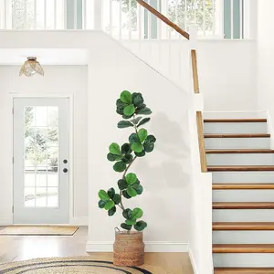 Fiddle Leaf Fig Artificial Tree with White Planter,6ft Faux Plants Indoor with Moss, Fake Rubber Tall Fake Floor Plant in Pot - Artificial Trees for Home Office Living Room Decor Decorative Fruit