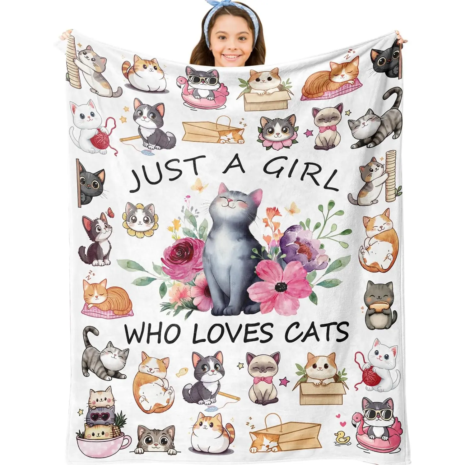 Women's Cat Blanket Gift, Cute Kitten Blanket for Cat Lovers, Perfect Gift for Cats, Designed for Love Cats Women, Flannel Throw Blanket