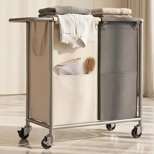 2-Section Laundry Sorter Hamper,Rolling Laundry Hamper with Removable Bags – Laundry Sorter Cart with Wheels for Dirty Clothes, 29.1 x 15.4 x 33.1 Inches,HLH023P02